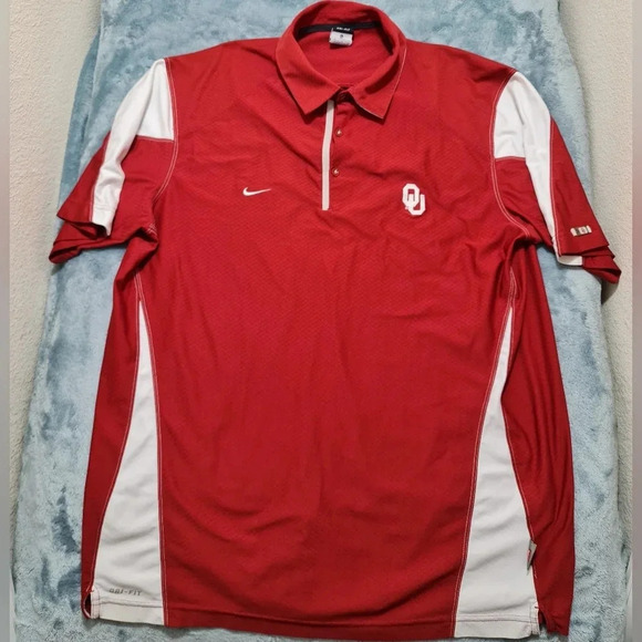 Nike Other - Nike Oklahoma Sooners Polo Shirt Men's Size XL Red White Short Sleeve Dri-fit